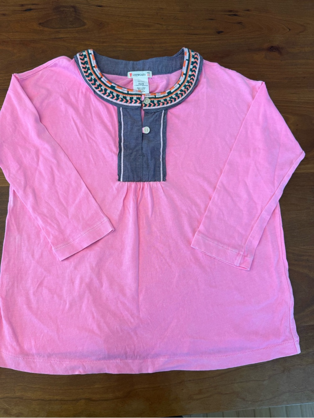 J CREW CREWCUTS Girls Pink Neon Azalea Embroidered trim Top Size 10 EUC